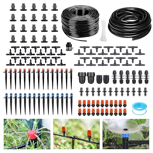 265 FT Drip Irrigation System Kit, 163pc Automatic Garden Watering Misting System for Greenhouse, Yard, Lawn, Plant
