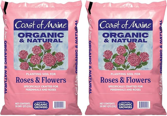 Coast of Maine Roses and Flowers, 20qt (Pack of 2) Organic and Natural Planting Soil for Roses, Annual and Perennial Flowers