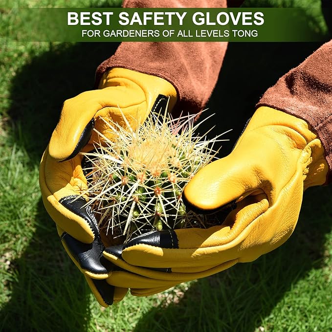 Womens Gardening Weeding Working Gloves, Leather Garden Glove for Women Thorn Proof No Stab for Digging, Planting,Pruning