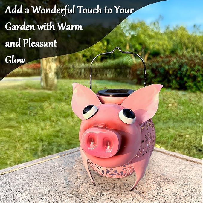 Teaeeno Pig Solar Light Lantern Garden Decor,Metal Animal Decor Outdoor,Garden Yard Lawn Backyard Ornament Decor,Home, Lawn, Patio, Resin Animal Ornament, Women/Gardening Gifts