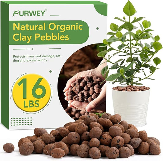 16 LBS Organic Clay Pebbles 4mm-16mm Leca for Plants 100% Natural Hydroton Clay Pebbles for Hydroponic Growing Gardening Orchids Drainage Decoration Aquaponics