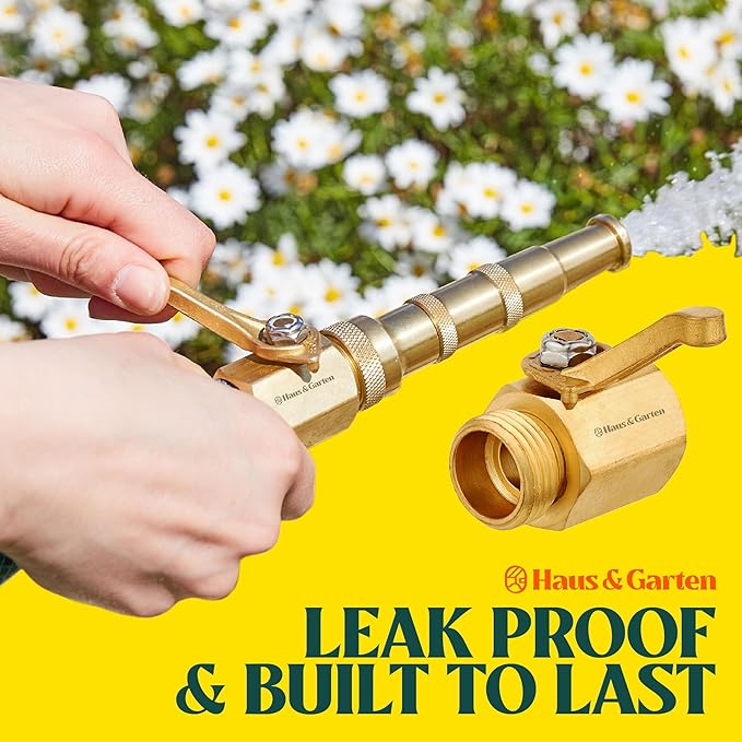 Haus & Garten Heavy-Duty 3/4" Brass Garden Hose Shut Off Valve - Garden Hose Connector, Water Shutoff, Gardening Hose Nozzle Valve, Outdoor 3/4 Inch GHT Brass Shut Off Valve Attachment (1-Pack)