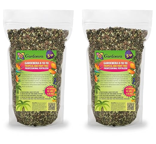 Premium 8-10-10 Fertilizer for Palm Trees, Citrus Plants and Other Tropical Plants by Gardenera - Boost Biomass and Enhance Leaf Color - 10 Quart