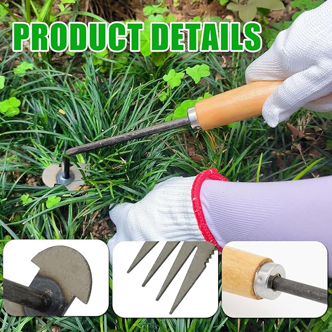 Amposei Weeding Artifact Uprooting Weeding Tool, Multifunctional Weeder, Hand Weeder Tool, Stand Up Weed Puller Tool with Handle for Garden Yard Farm Weed Removal (11in, Wood Handle-A)