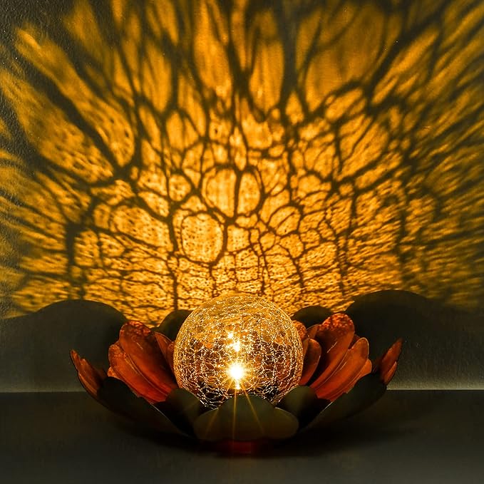 Solar Flower Light Outdoor Christmas Decorative,Garden Solar Powered Lights,Yard Solar Glass Ball Light with Metal Petal for Tabletop Decor Birthday Gift for Her,Christmas Gifts for Women