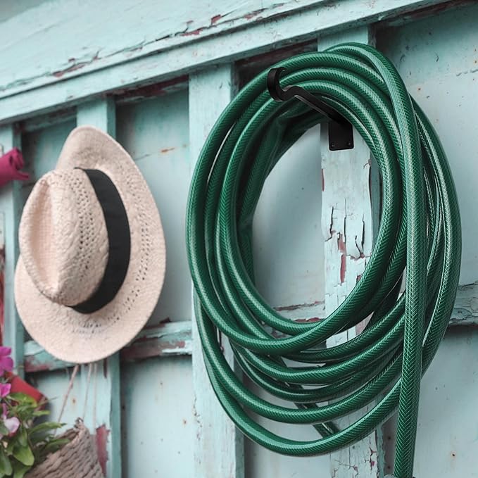 Qiang Ni Bird Feeder Hanger: 8-Inch Wall-Mounted Plant Bracket Outdoor - 2 Pieces Black Plant Hooks for Hanging Flower Baskets