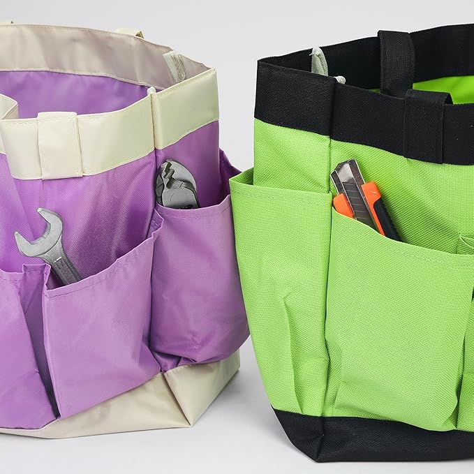 HARFINGTON Garden Tool Bag 11.2" x 5" x 11" Large Oxford Waterproof with Pockets Garden Tote Bag Gardening Plant Tool Organizer Storage Carrier Store for Outdoor Women Men, Light Green
