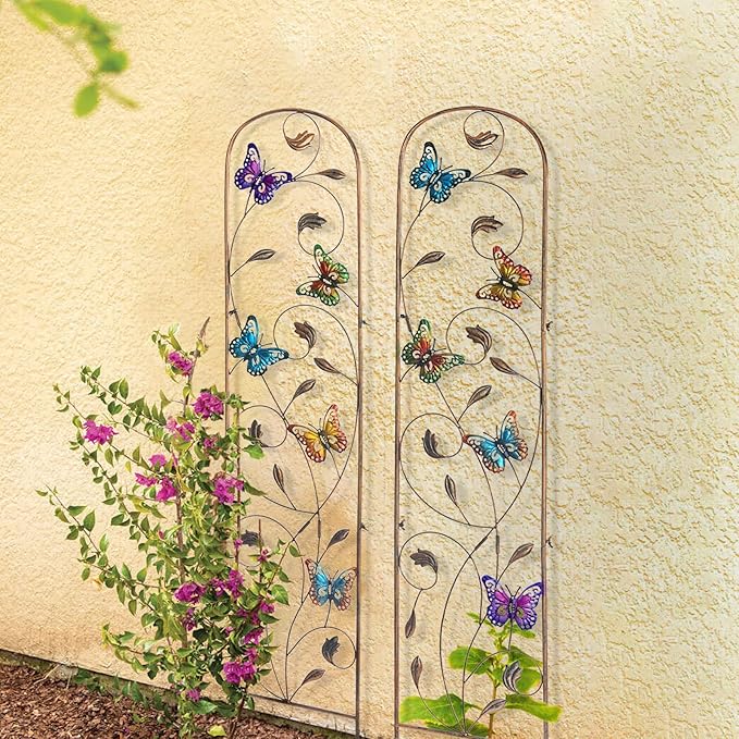 Set of 2 Butterfly Metal Garden Trellis for Climbing Plants, Decorative Vegetables Flowers Vine Trellis for Outdoor Patio 60'' H x 11'' W