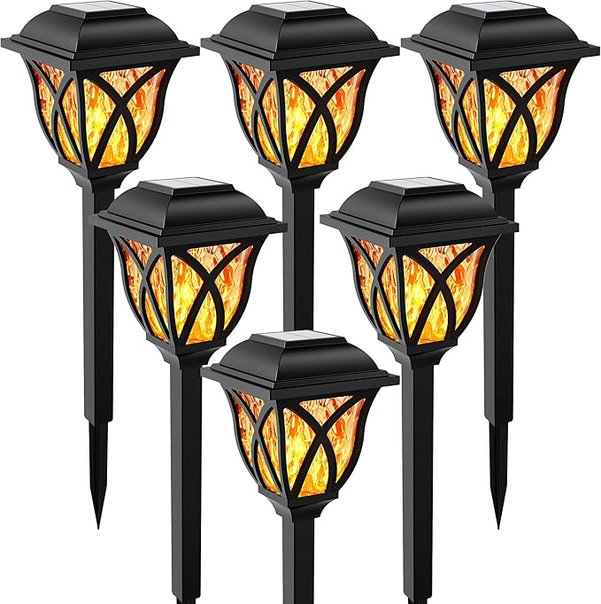 Solar Lights Outdoor, Solar Torch Lights with Flickering Flame, Solar Powered Outdoor Decorations Waterproof, Tiki Torches for Garden Yard Path Patio Porch Outside Decor (6 Pack)