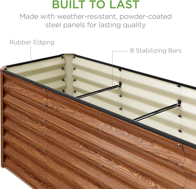 Best Choice Products 8x2x2ft Outdoor Metal Raised Garden Bed, Rectangular Deep Root Planter Box for Vegetables, Flowers, Herbs, and Succulents w/ 239 Gallon Capacity - Wood Grain