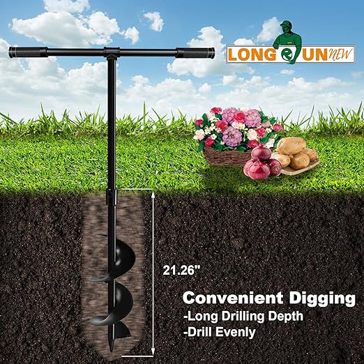 Heavy-Duty Manual Garden Auger Drill Bit - 6" x 38" Plant/Fence Hole Digger for Bulbs, Trees, Seedlings, Umbrellas & More - Eco-Friendly Hand-Powered Spiral Planter