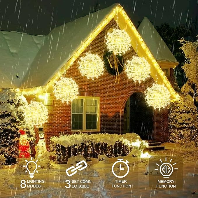 Christmas String Lights Outdoors,4 Pack 11.81" Sphere Lights,Ball Tree Garden Globe Lights for Home, Party, Christmas, Porch Patio,Wedding, Garden,Tree Decoration with Plug