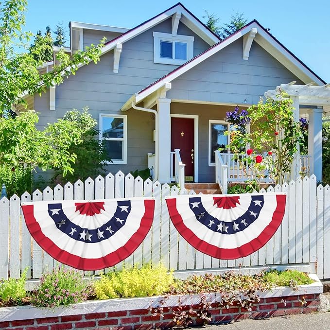 USA Pleated Fan Flag American US Bunting Flag Patriotic Half Fan Banner Flag with Canvas Header and Brass Grommets for 4th of July Memorial Day Indoor Outdoor Decoration (3, 2x4 Feet)