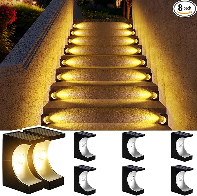 JSOT Step Lights - 8 Pack Solar Deck Lights Solar Step Light for Outside Decor Light for Outdoor Yard Patio Pathway