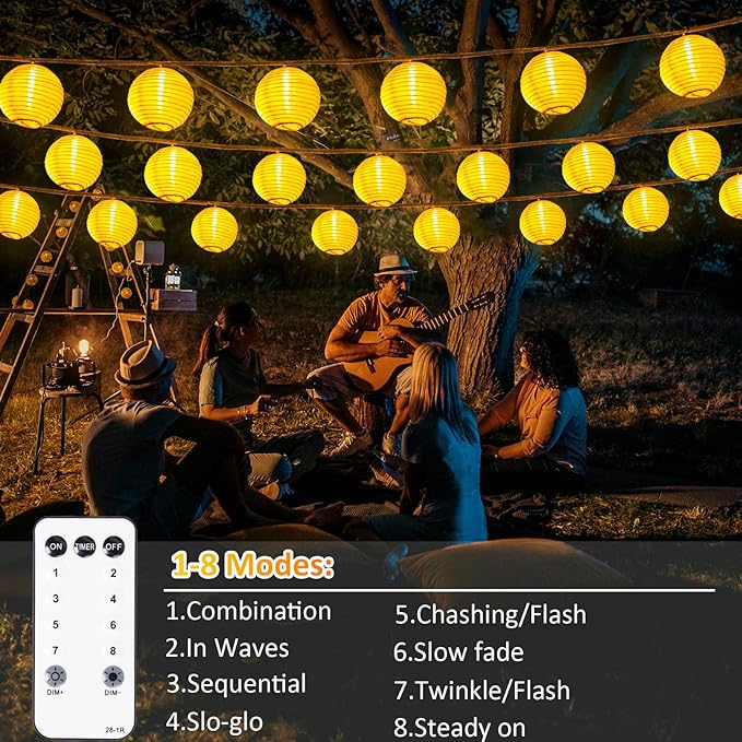 OMIKA Lantern String Lights Plug in- 40ft 40LED 2700K Warm White Mini Lantern Lights Waterproof, Hanging Hemp Rope String Lights Indoor Outdoor with Remote, Timer for Porch Fence Balcony Party Trees