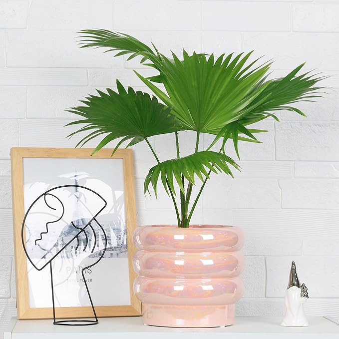 7.8 Inch + 5.7 inch 2 pcs Ceramic Plant Pots for Indoor Plants, Rainbow Pearl Glaze Planter with Planters for Plants with Drainage Hole, Orchid Pots, Succulent Pot, Flower Pot (Pink)