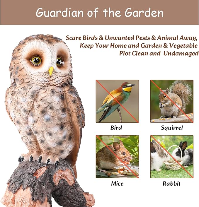 WONDER GARDEN Owl Statue Decor, Outdoor Resin Owl Figurine Owl Sculpture for Home Decor Porch Patio Lawn Yard Decorations or Housewarming Gifts
