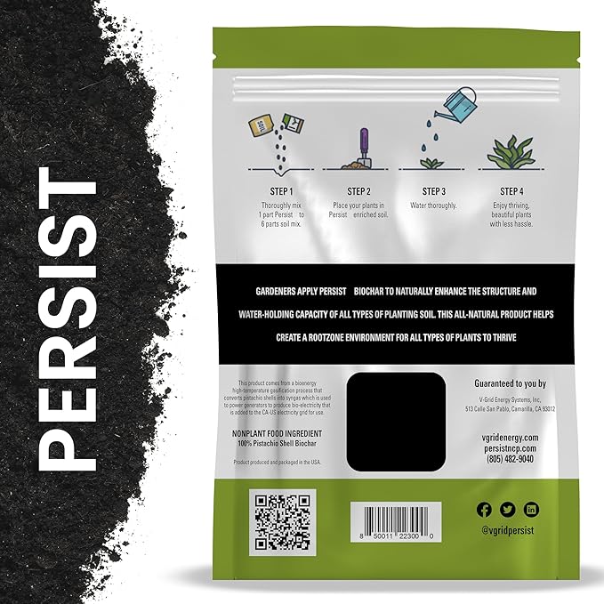 Persist Horticultural Charcoal 3qt Bag, Biochar Soil Amendment for Indoor Plants, Improves Soil for Terrariums, 100% Natural Active Carbon and House Plant Enhancer.