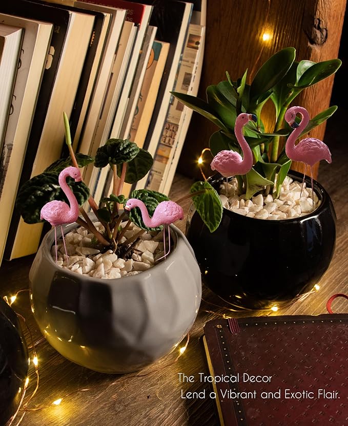 Mini Flamingos Figurines with Stakes - Set of 4 Small Flamingos Garden Gifts for Women Resin for Flower/Plant Pot Decorations - Miniature Fairy Garden