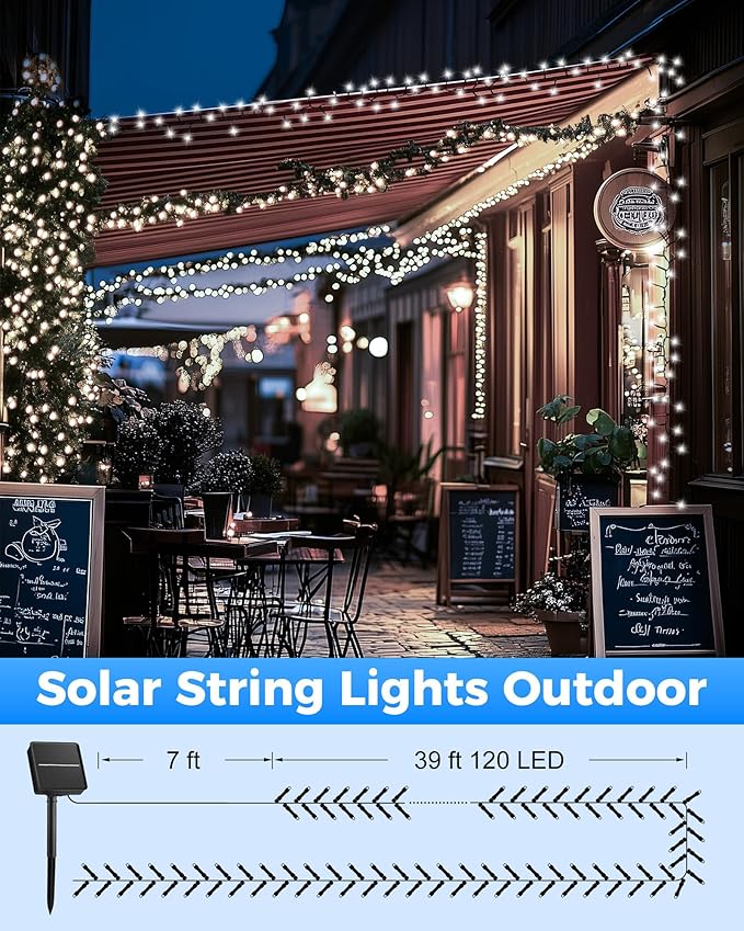 Brightown 2 Pack Solar String Lights for Outside, Each 46Ft 120 LED Solar String Lights Outdoor with 8 Modes, IP65 Waterproof Solar Lights for Patio Yard Wedding Garden Party Decorations, Cool White