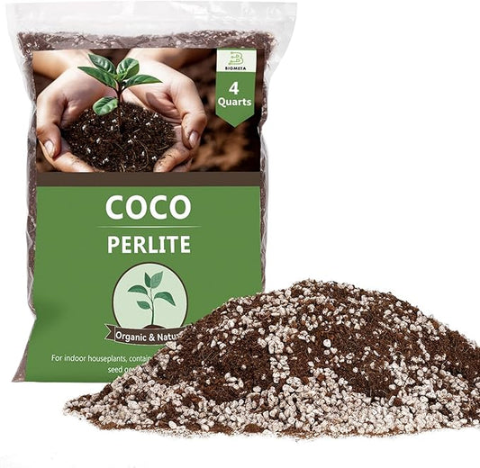 Coco Coir Perlite Mix - Retain Moisture, Improve Drainage & Aeration - Coco Peat Perlite Potting Mix, Loose Organic Potting Soil for Indoor Plants, 4 Quarts