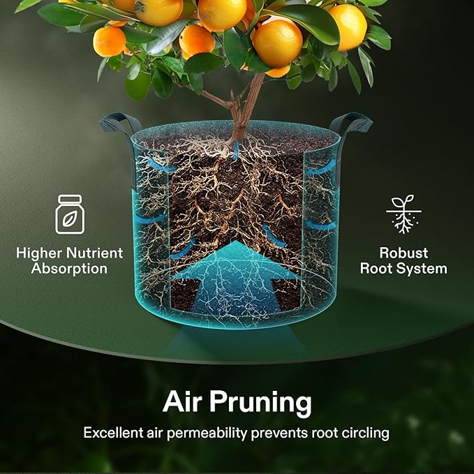 VIVOSUN 5-Pack 1 Gallon Heavy Duty Thickened Nonwoven Fabric Pots Grow Bags with Handles