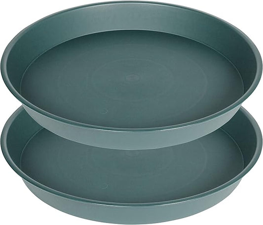 2 Pack of 14 inch Plant Saucer (12.2 Inch Base), 1.7" Depth Tray, Large Deep Garden Plastic Flower Planter Plant Trays for Indoors Outdoor Bath Bath (14", Green)