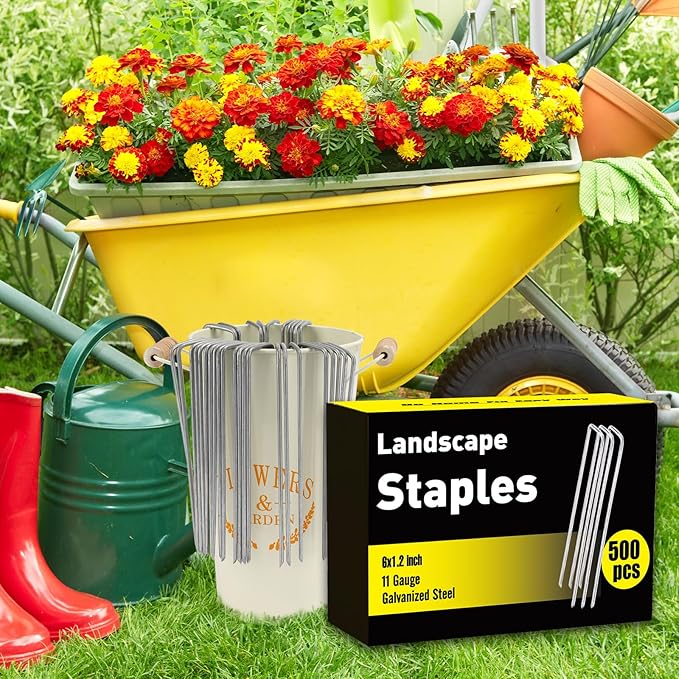 HongWay 500 Pack Landscape Staples Garden Staples Yard Stakes 6 Inch 11 Gauge Anti-Rust Heavy-Duty Fence Stakes Sod Pins for Weed Barrier Fabric Irrigation Tubing Hose Artificial Turf