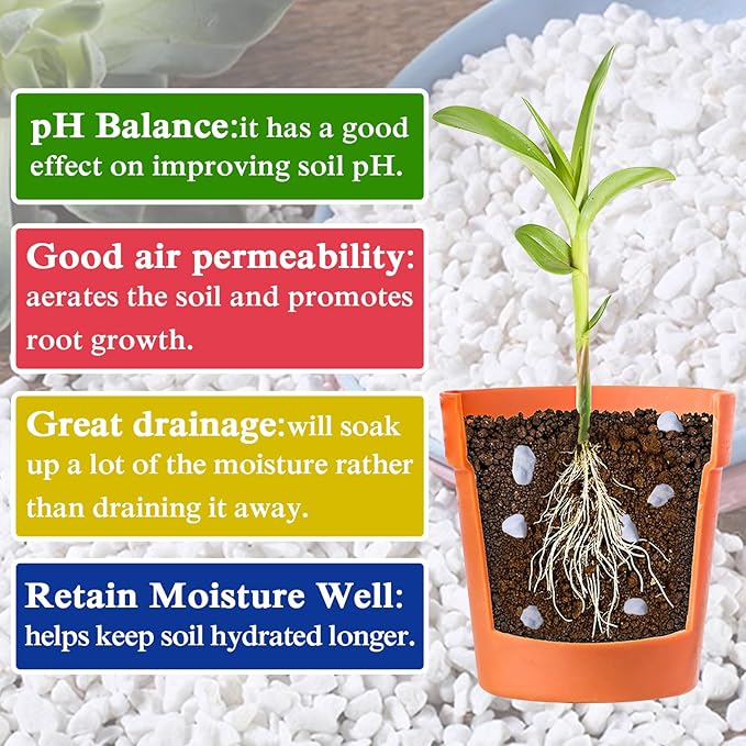 Halatool 8QT Perlite 3-6mm Organic Perlite for Gardening Plants Indoor Natural Potting Soil Mix Additive for Holding Moisture Aeration Drainage