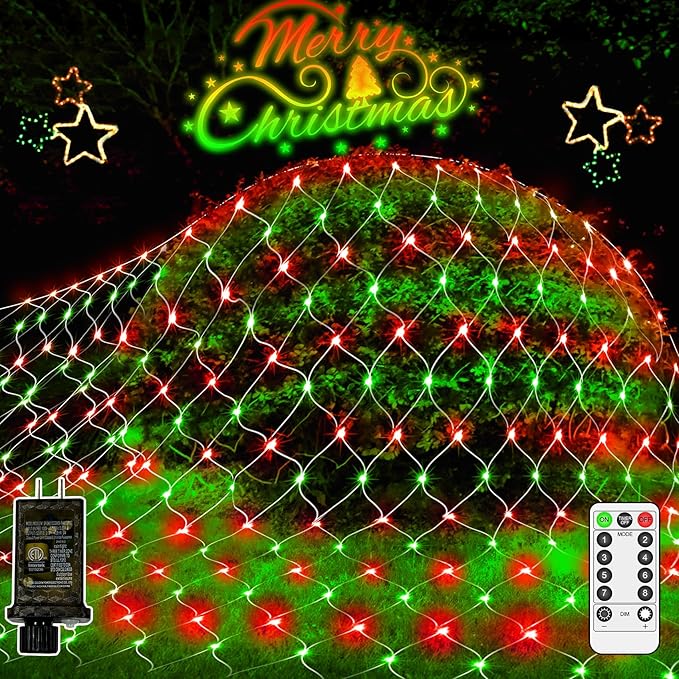 JXLEDAYY Christmas Net Lights Outdoor Decorations 3M*2M Mesh Lights Fairy String Lights Plug in with Timer Waterproof for Outside Bush Window Wall Patio Party Decor (Red ＆ Green, 200 LED 3M*2M)