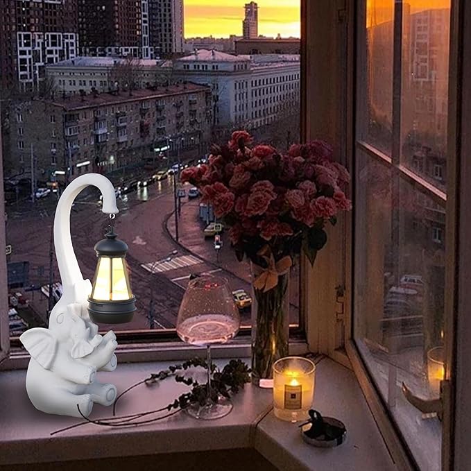 Statue Decoration, Figurine, Lawn Statue, Sculpture Ornament, Animal Figurine - Elephant Resin Statue with Lantern (Chest)