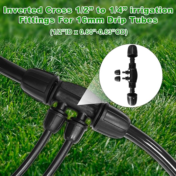 20 Pcs 1/2 Inch to1/4 Inch Drip Irrigation Tubing Fittings,Irrigation Hose Connectors,Lock Barbed Tee 4 Way for Lawn Plant Garden Watering System,Drip Irrigation System (1/2'' ID x 0.60''-0.63'' OD)