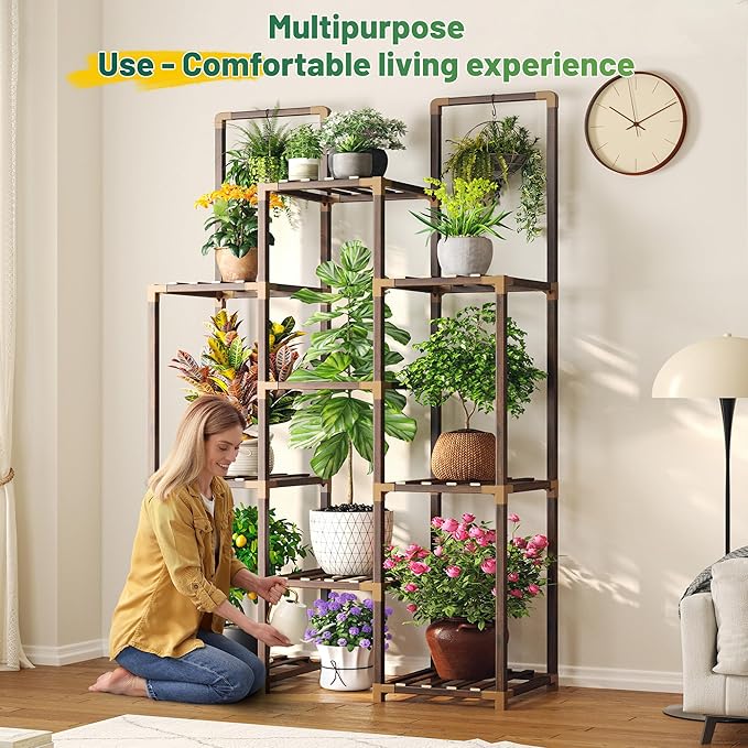 EnHomee Plant Stand Indoor Tall Plant Stand Outdoor Large Wood Plant Shelf Indoor for 12 Pots Plants,4-tiers Plant Holder for Patio Living Room Gardening Balcony34.2 Wx47.6 Hx11.78 D