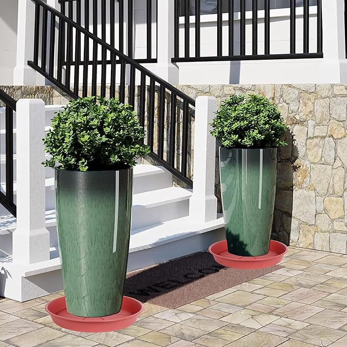 2 Pack of Plant Saucer Tray 19 inch, Heavy Duty Plastic Pot Plant Drip Trays Saucers for for Indoors Outdoor, Plant Water Tray for Planters 16-19" (19", Clay)