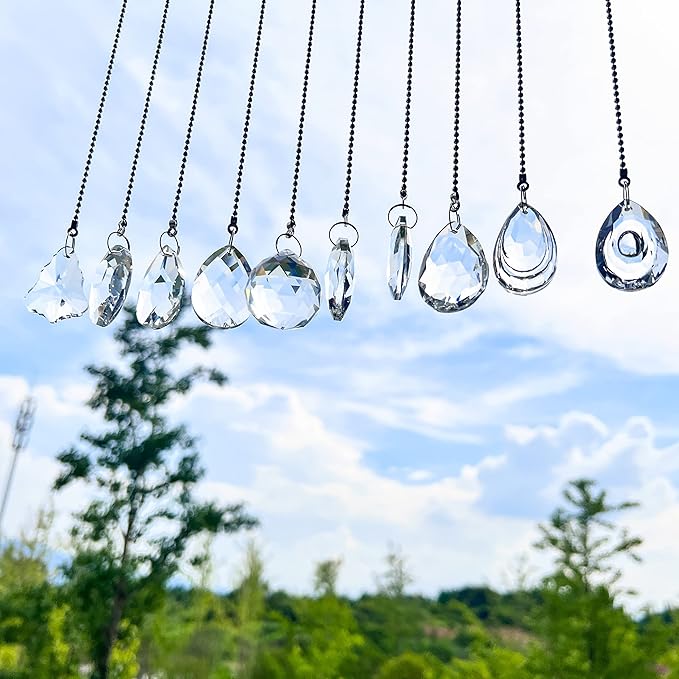 kanpura Pack of 10 Clear Crystal Suncatcher Chandelier Lamp Lighting Drops Pendants,Hanging Glass Ball Prisms Window Home Decor