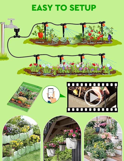 50ft Micro Drip Irrigation Kit, Micro Drip Irrigation System Kit with Adjustable Misting Nozzle Sprinkler, Tubing and Connectors, Watering for Garden, Flower Beds, and Potted Plants