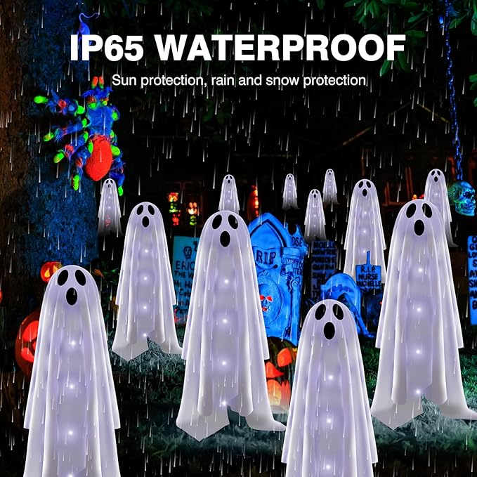 Halloween Decorations Solar Garden Lights Outdoor,6PACKS Halloween Ghost Decorations Lights with Scary Party Gifts Decor,Solar Scary Ghost Path Lights for Halloween Party Decor Cold White