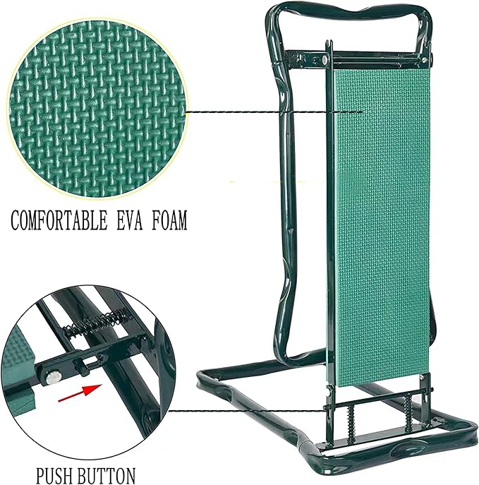 Garden Kneeler Seat Folding Stool Work Seat Flower Planting Grass Belt Tool Bag Camping Outdoor Portable Garden Stool Garden Kneeler with 1 Bonus Tool Pouches (23.5"x19.3", Green)
