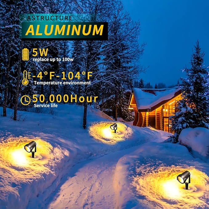 LED Landscape Lights,5W 120V AC Outdoor Pathway Garden Yard Spotlight,IP65 Waterproof Garden Flood Light,Outdoor Spotlight with Stake,UL Cord 5-ft with Plug (Pack of 1, Warm White)