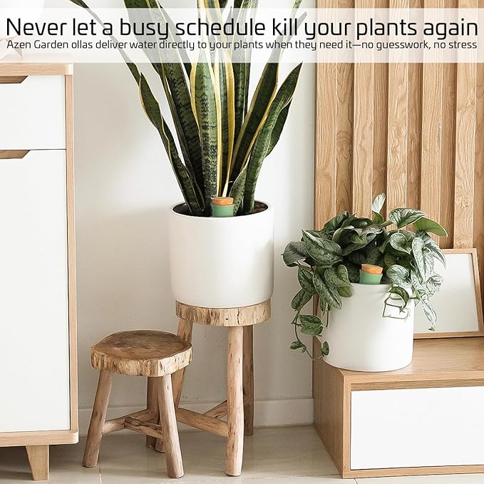 Ollas Plant Watering Globes - Terracotta Self Watering Planter Insert - Watering Bulbs for Indoor and Outdoor Plants with Easy Top Refill System - Set of 4 (Jade Green)