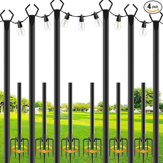 6 Pack String Light Poles,10 Ft Metal Poles with Fork for Outdoor String Lights,Outdoor Light Poles with Fork,Poles/Post/Stand for Outside,Patio,Deck,Backyard,Garden Wedding,Party