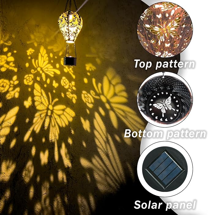 Butterfly Decor Hot Air Balloon Solar Lantern – Outdoor Decorative Hanging Light for Garden Yard Patio Porch Lawn and Pathway – Unique Housewarming, Birthday Gift for Women Mom Grandma