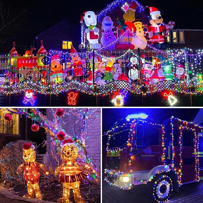 kolpop Solar Fairy Lights Outdoor Waterproof, 3 Pack 32FT 80LED Solar Powered String Light, 8 Modes Copper Wire Solar Twinkle Lighting for Tree Garden Yard Outside Christmas(Multicolor)