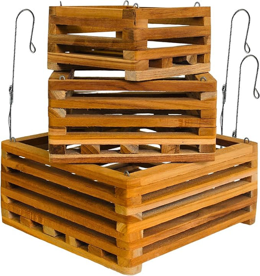 Set of 3 Strong Hanging Orchid Baskets with Hangers, for Orchids, Staghorn Ferns, Handmade Rustic Wood Vanda Baskets, Staghorn Fern Mount