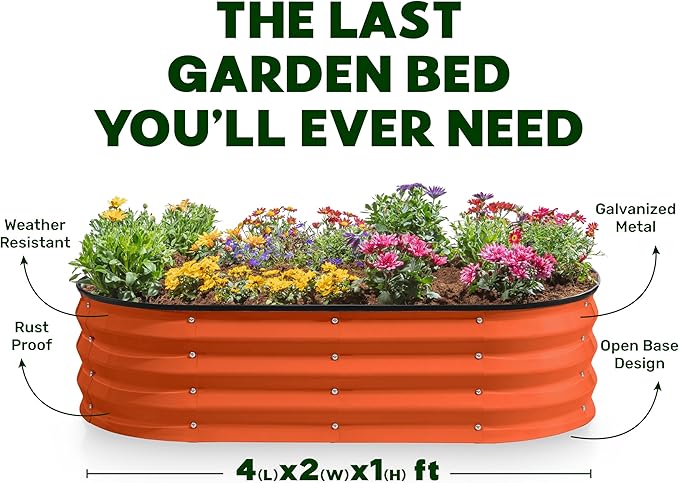 Galvanized Raised Garden Beds Outdoor // 4×2×1 ft Planter Raised Beds for Gardening, Vegetables, Flowers (Orange) // Large Metal Garden Box