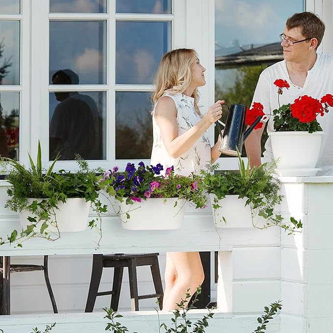 Beautiful Hanging Flower Pots for Outside Railing Or Fence - Stylish Set of 3 Outdoor Planters For Any Balcony, Porch or Deck - Window Planter Boxes Are Perfect to Grow Fresh Herbs & Flowers at Home