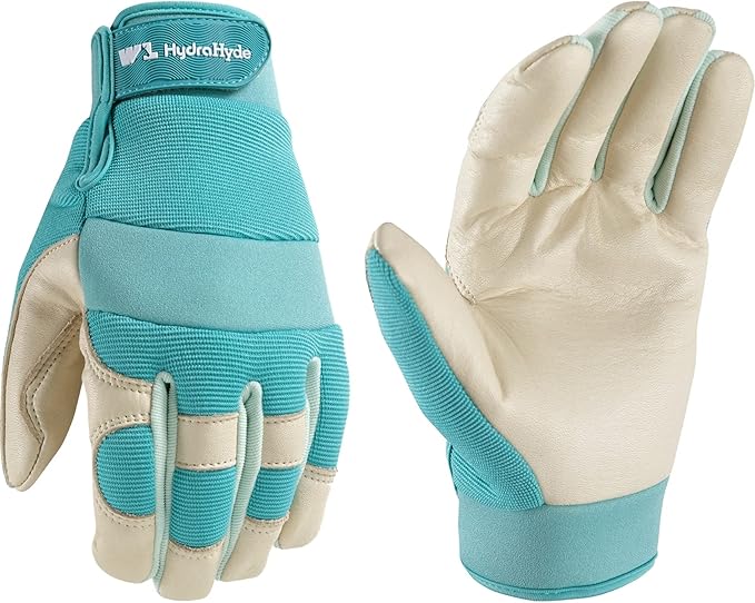 Wells Lamont Women's Hybrid Work/Gardening Gloves | Water-Resistant HydraHyde Leather | Large (3204L), Aqua