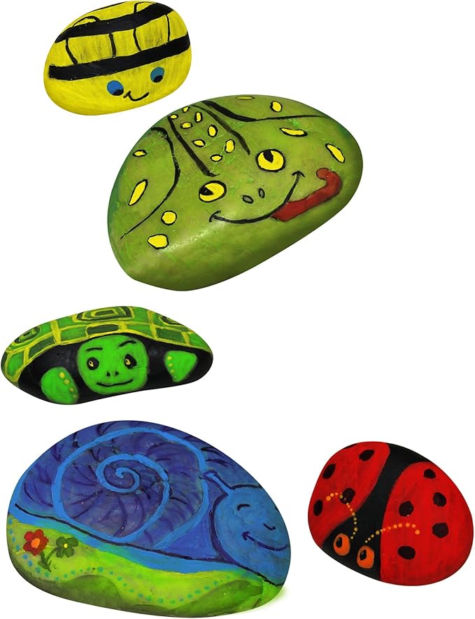Creative Roots Paint Your Own Rock Pets by Horizon Group USA, 6 Colors, Paint Brush, Wiggly Eyes and Glue Included, Multicolor