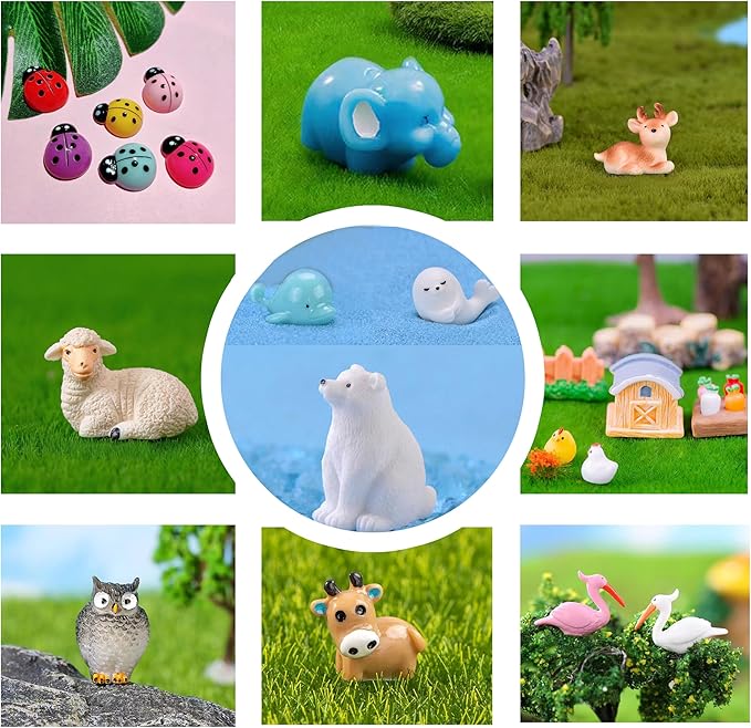 100 Pcs Mini Resin Animals Mini Duck Frog Mushroom Figures Model Kit for Miniature Garden Fairy Garden Dollhouse Decoration and Creative DIY