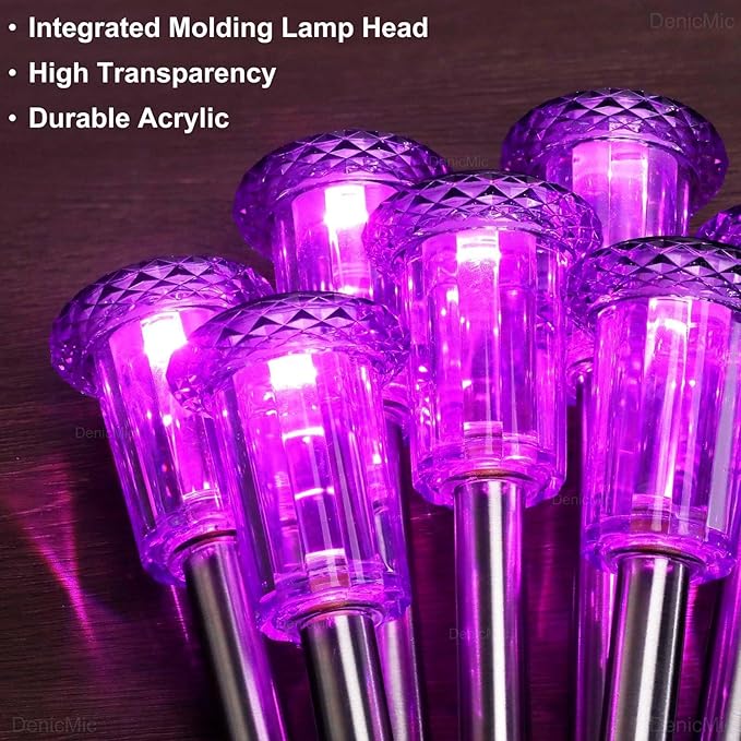 DenicMic Solar Lights Outdoor Pathway Lights LED Waterproof Acrylic Lamp Head Stainless Steel Stake for Yard Garden Landscape Path Walkway Driveway Patio Lawn (Purple 15Pack)